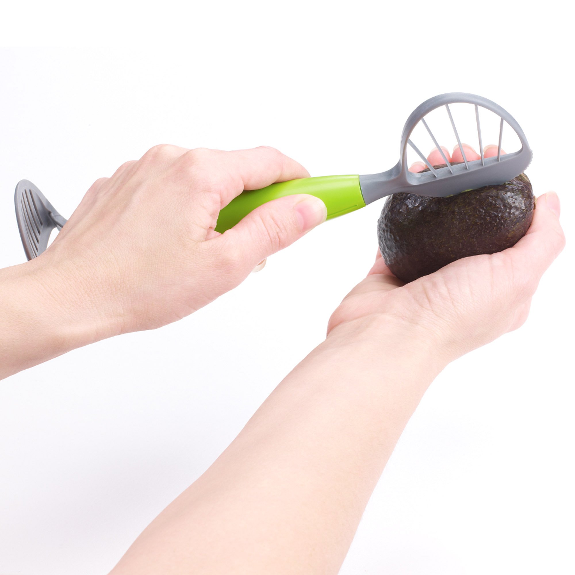 Avocado Tool - 5-in-1 Opener Knife, Pitter, Slicer, Scoop and Masher, Best Kitchen Utensil for Avocados; Dishwasher Safe Guacamole Maker Splits, Pits & Slices; Green, BPA Free (3 Piece) by Jokari - Image 4