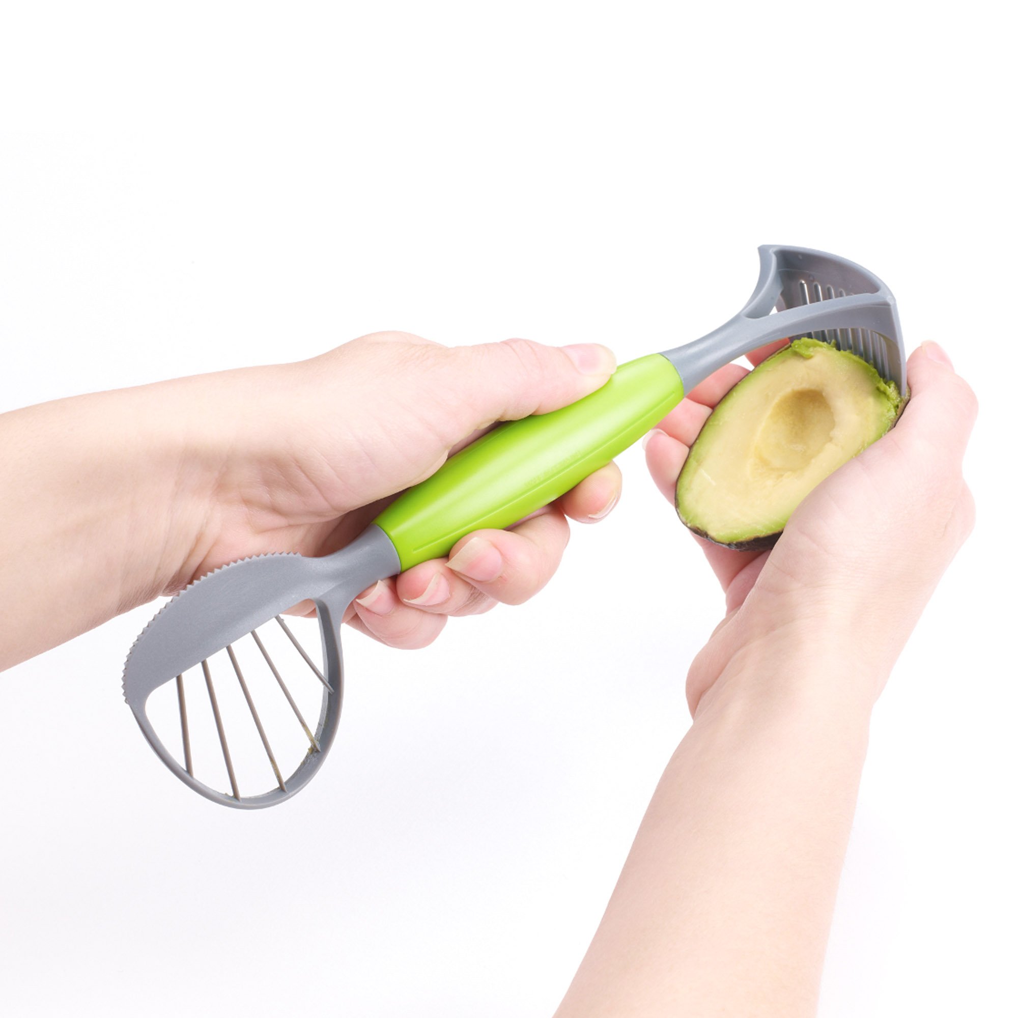 Avocado Tool - 5-in-1 Opener Knife, Pitter, Slicer, Scoop and Masher, Best Kitchen Utensil for Avocados; Dishwasher Safe Guacamole Maker Splits, Pits & Slices; Green, BPA Free (3 Piece) by Jokari - Image 6
