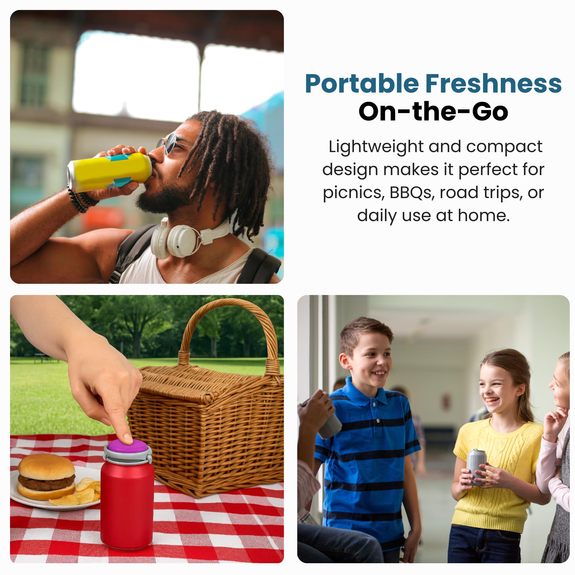 Jokari 2 Click Can Pump and Pour Carbonation Saver for 12oz Soda and Beer Cans Keep Fizzy Drinks Fresh Press On Manual Soda Preserver Reusable Can Cap for Carbonated Beverages 2 Pack - Image 3