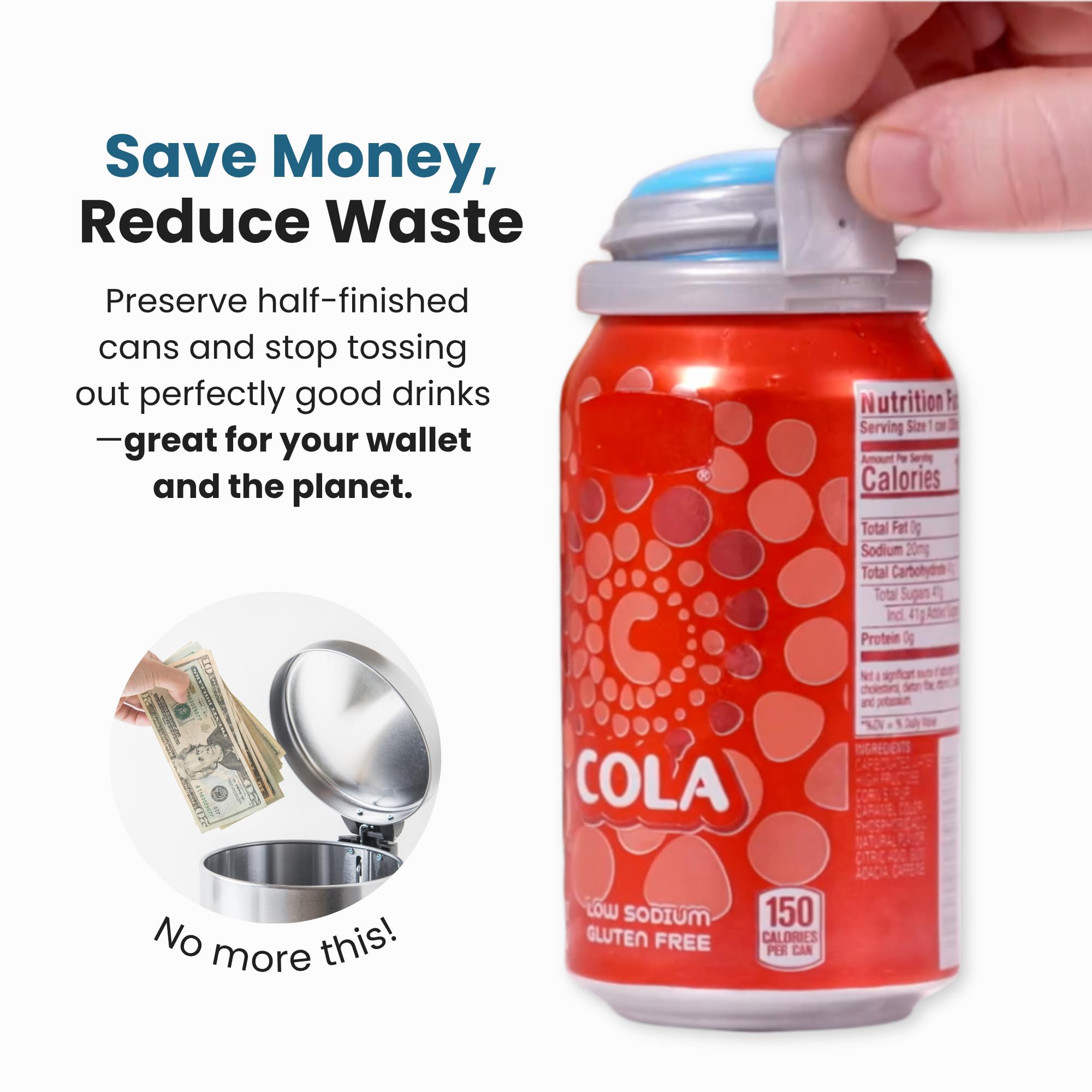 Jokari 2 Click Can Pump and Pour Carbonation Saver for 12oz Soda and Beer Cans Keep Fizzy Drinks Fresh Press On Manual Soda Preserver Reusable Can Cap for Carbonated Beverages 2 Pack - Image 4