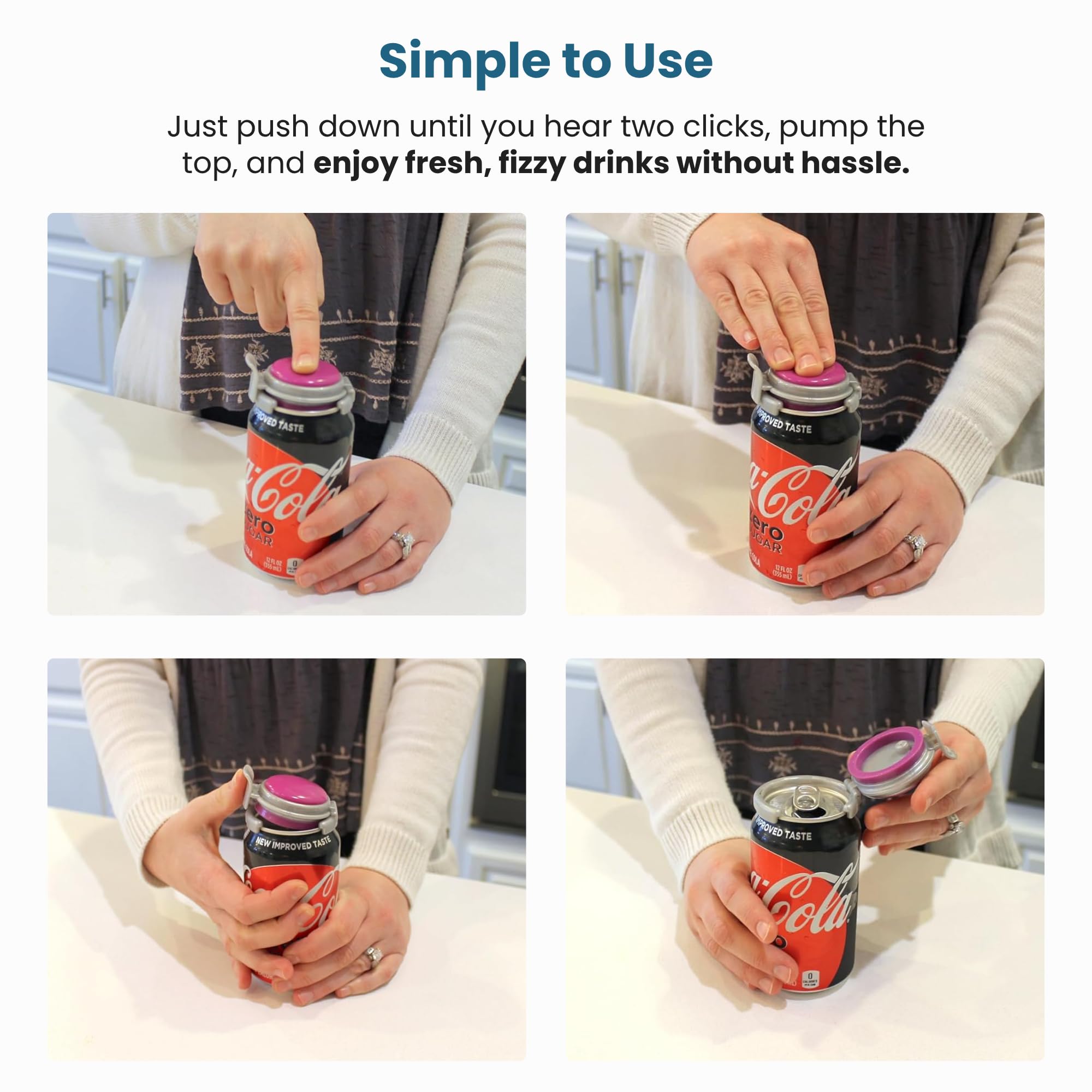 Jokari 2 Click Can Pump and Pour Carbonation Saver for 12oz Soda and Beer Cans Keep Fizzy Drinks Fresh Press On Manual Soda Preserver Reusable Can Cap for Carbonated Beverages 2 Pack - Image 5