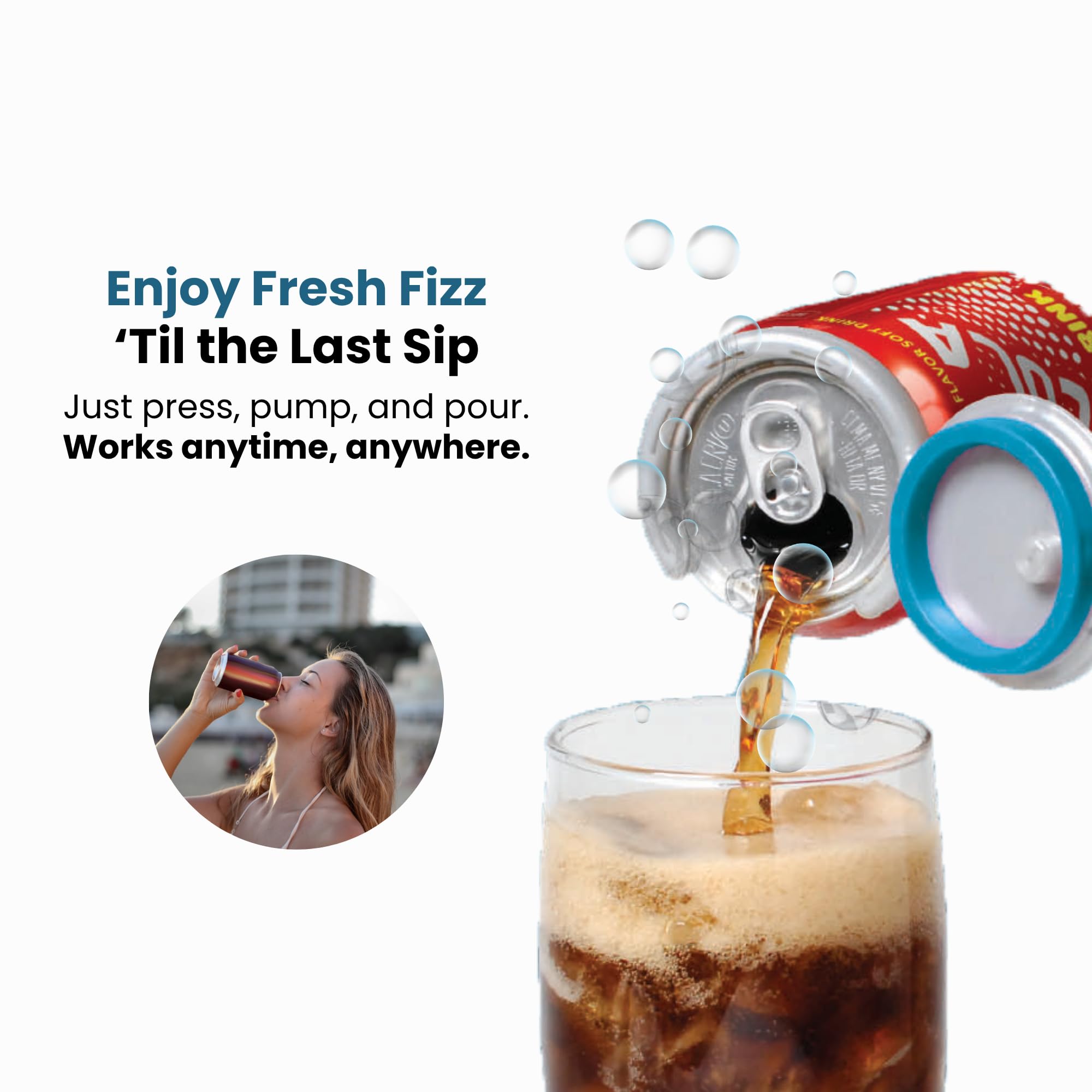 Jokari 2 Click Can Pump and Pour Carbonation Saver for 12oz Soda and Beer Cans Keep Fizzy Drinks Fresh Press On Manual Soda Preserver Reusable Can Cap for Carbonated Beverages 2 Pack - Image 7