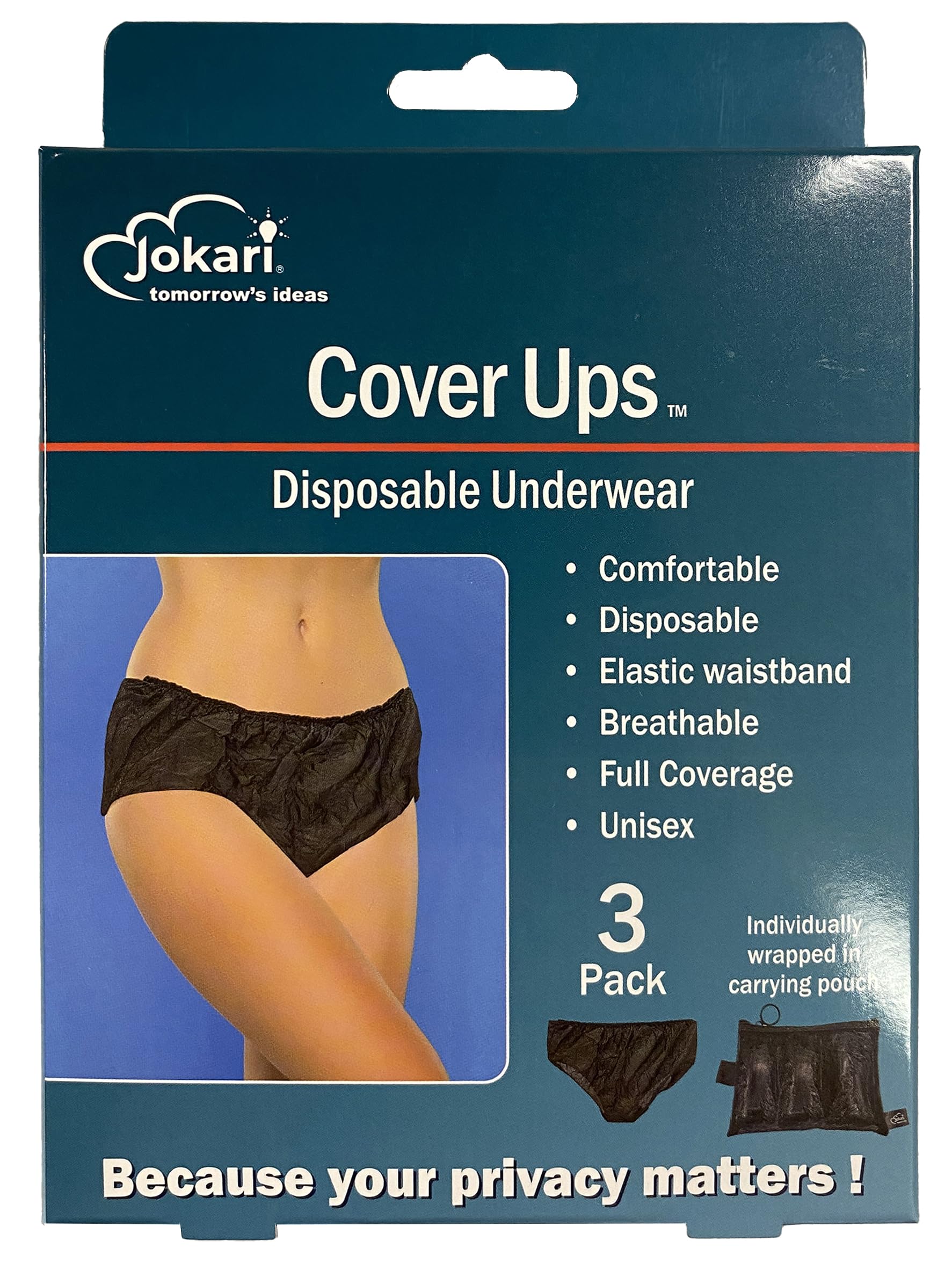 Jokari 6-Pack Disposable Unisex Underwear for Men and Women. Individually Wrapped, Breathable, Full-Coverage, Elastic Fit Undies for Travel, Emergencies or Medical Use. Includes Zippered Carrying Case - Image 9