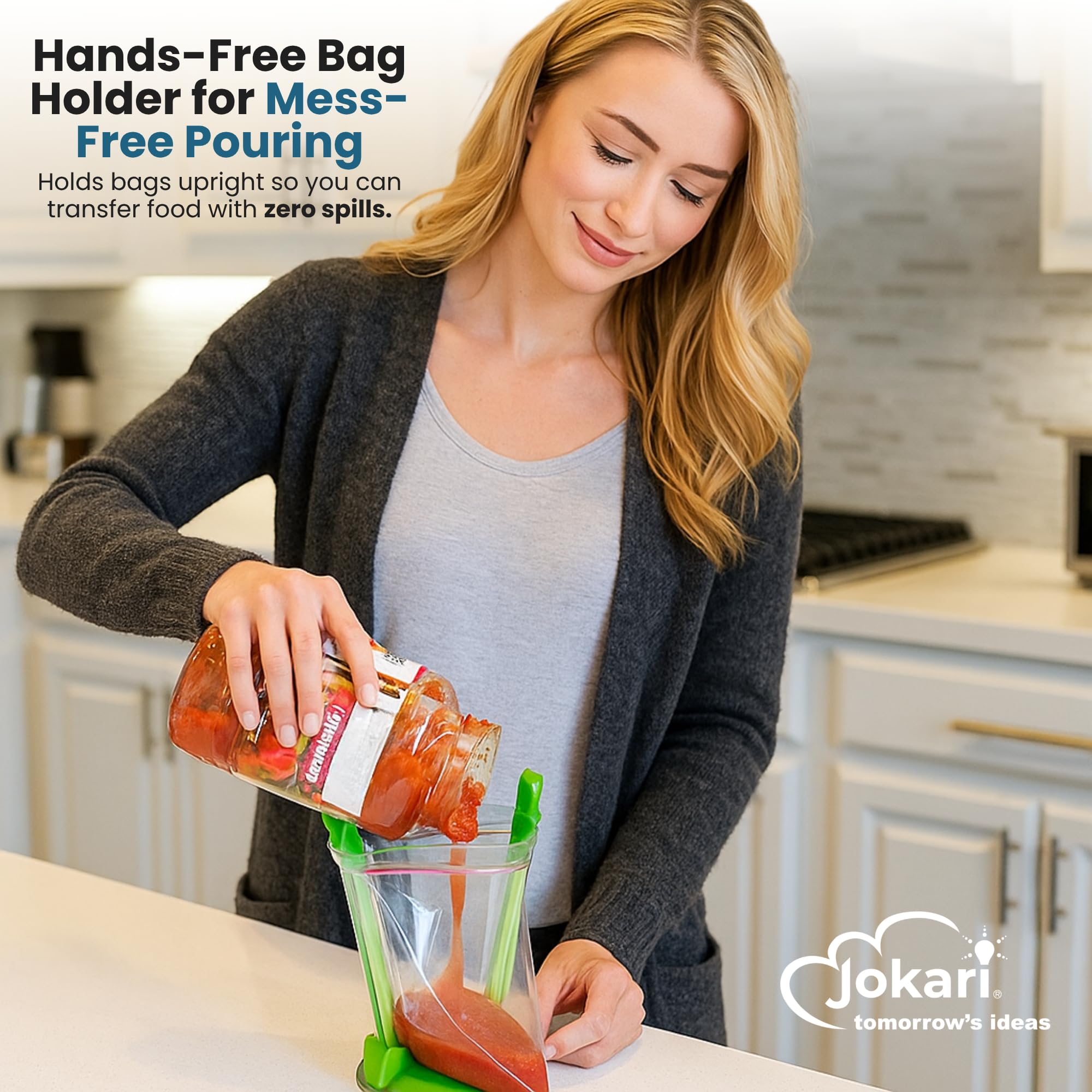 Jokari Adjustable Baggy Rack Stand 2 Pack Hands Free Food Storage Bag Holder Stand for Freezer and Sandwich Bags Clip Stand for Pouring Leftovers or Drying Reusable Ziploc Bags - Image 3