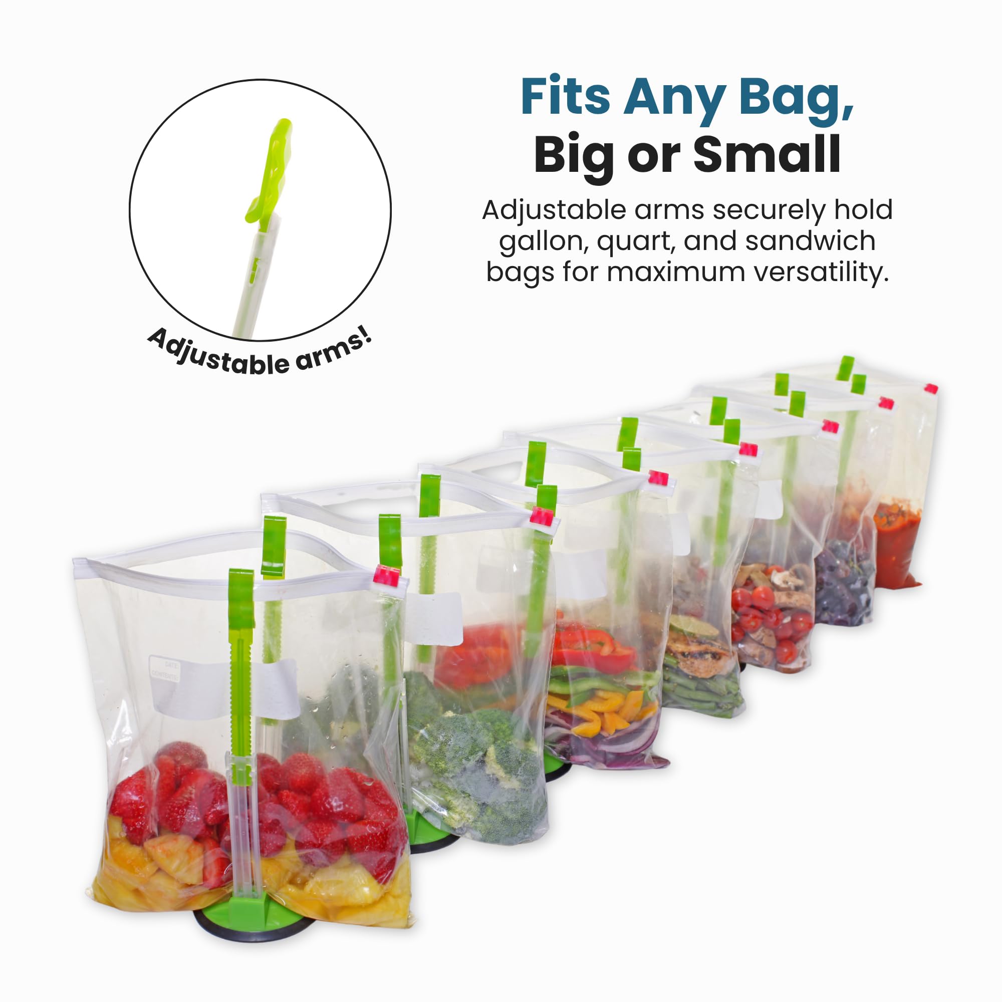 Jokari Adjustable Baggy Rack Stand 2 Pack Hands Free Food Storage Bag Holder Stand for Freezer and Sandwich Bags Clip Stand for Pouring Leftovers or Drying Reusable Ziploc Bags - Image 4