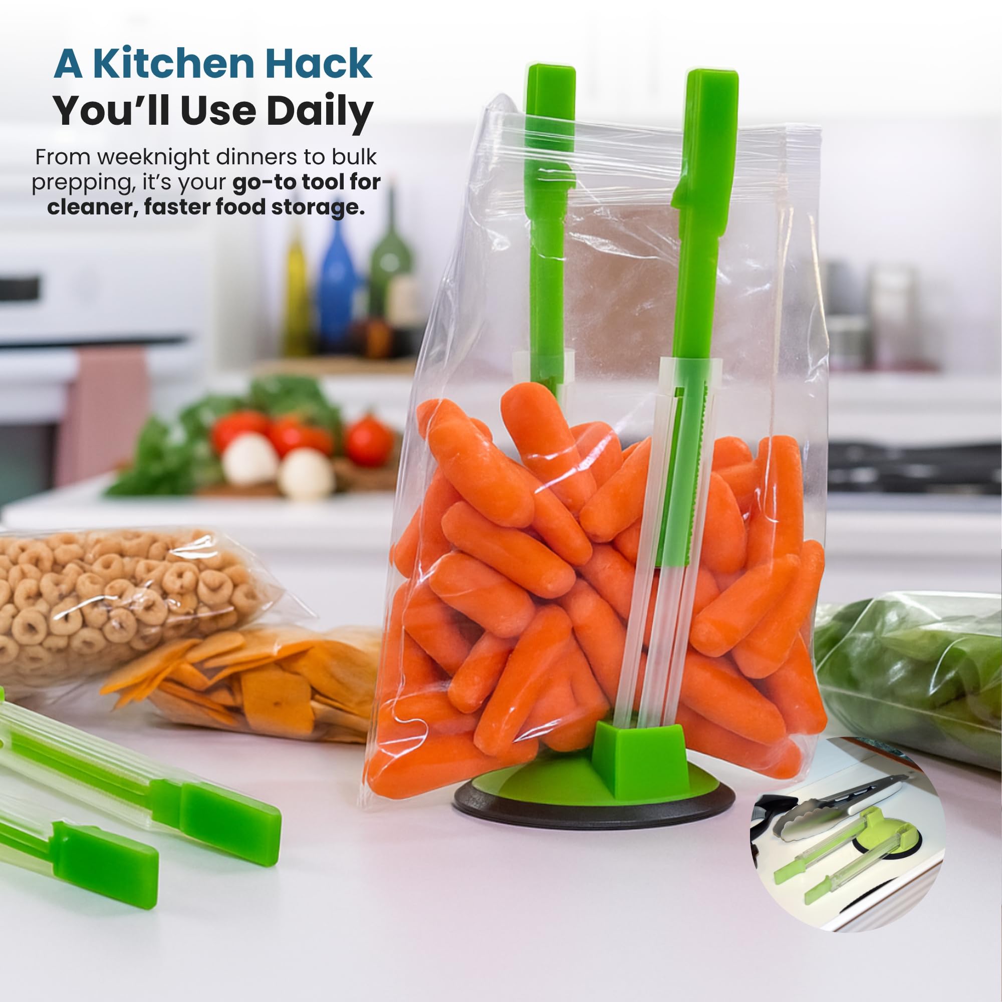 Jokari Adjustable Baggy Rack Stand 2 Pack Hands Free Food Storage Bag Holder Stand for Freezer and Sandwich Bags Clip Stand for Pouring Leftovers or Drying Reusable Ziploc Bags - Image 7