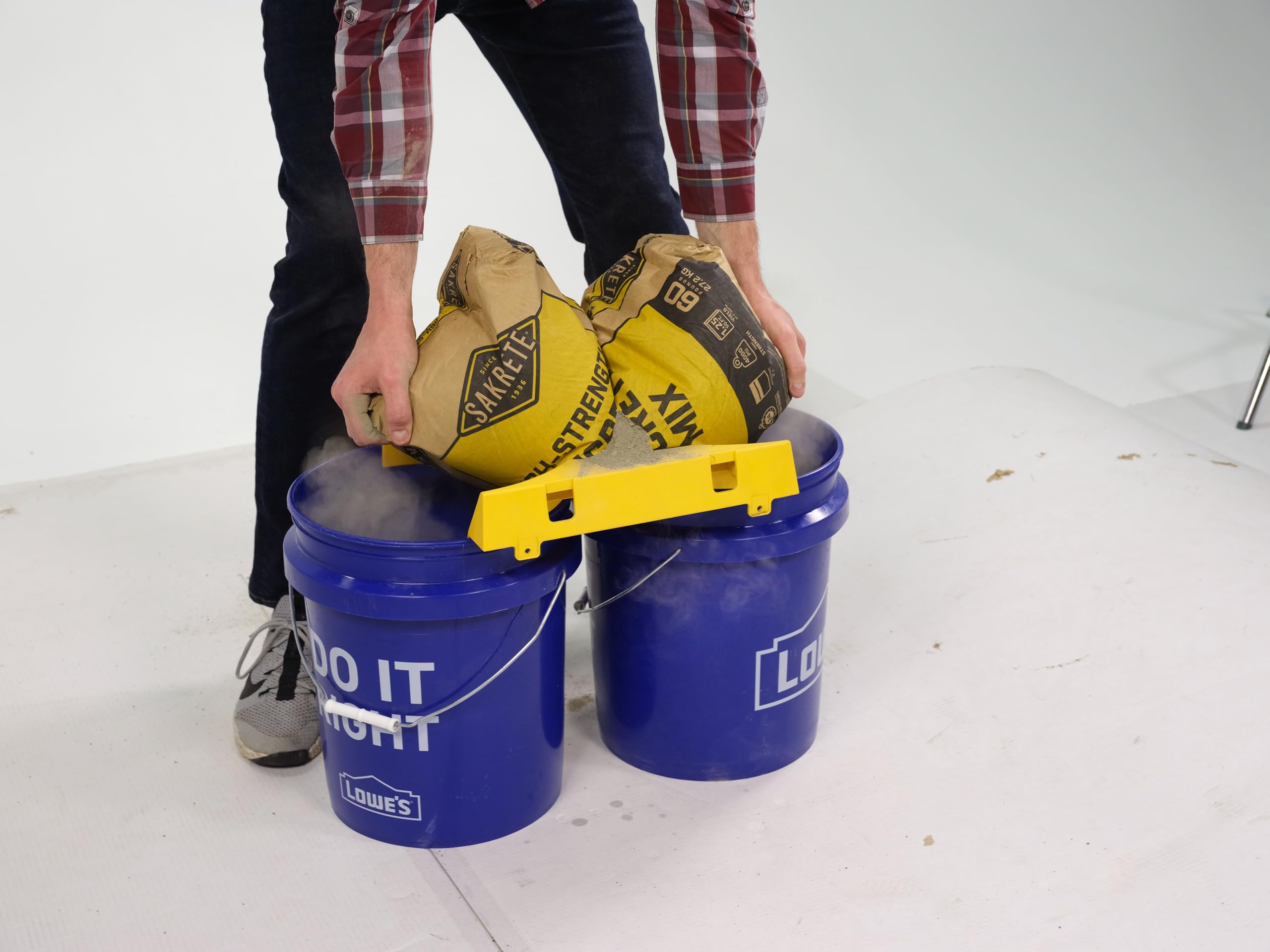 Jokari Automatic Concrete Bag Opener and Funnel Frame for two 5-Gallon Buckets or Wheelbarrows. Hands-Free Cutting and Pouring to Eliminate Waste. Built-In Serrated Blade for Quick, Mess-Free Mixing - Image 5