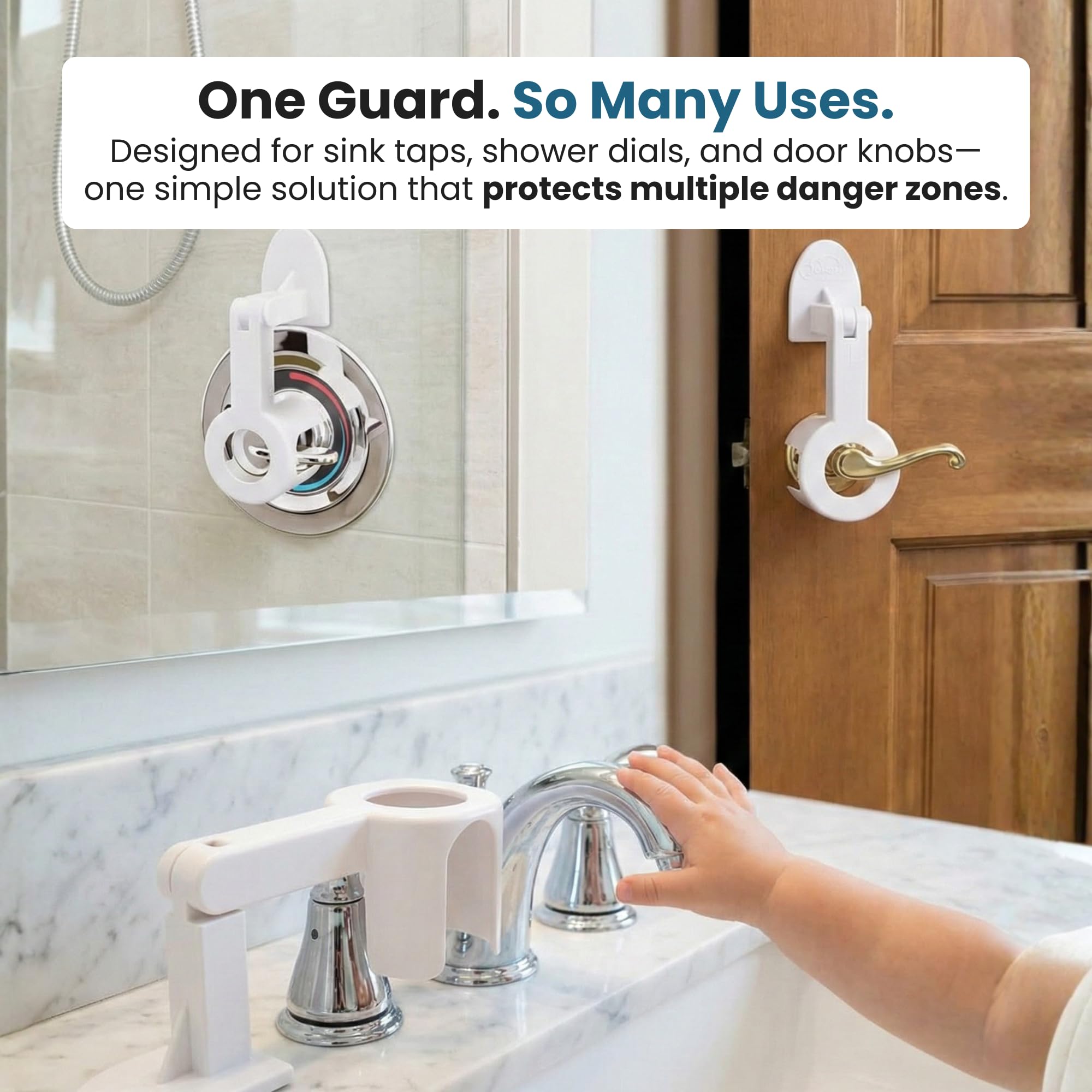 Jokari Child Safety Guard Multi-Use Lock for Sink, Shower, and Door Knobs Prevents Hot Water Burns and Unsupervised Access Easy Install Childproof Protection for Home Safety - Image 3