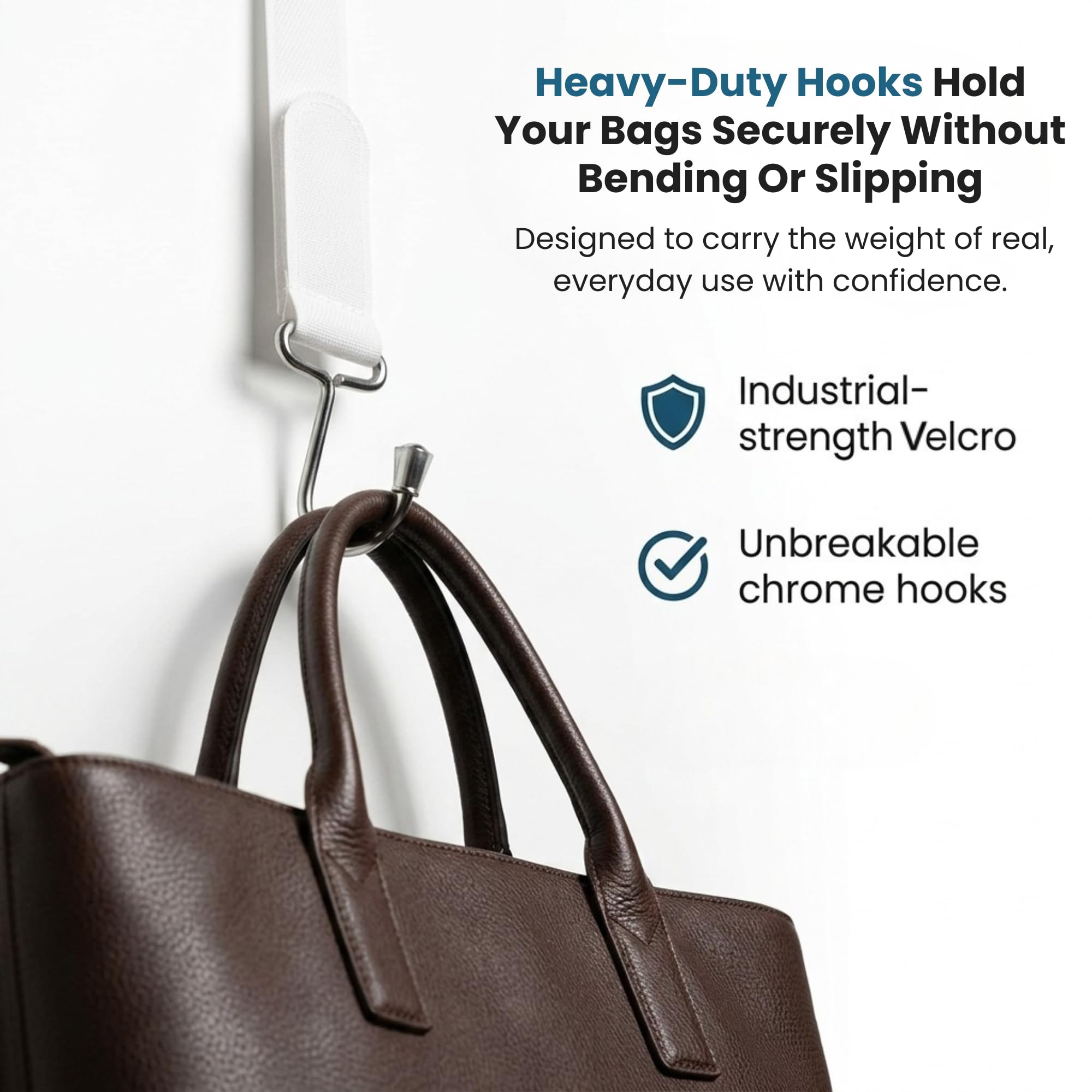 Jokari Heavy Duty 16 Hook Over The Door Purse Rack for Hats and Accessories. Adjustable Straps and Movable Velcro Hooks To Store, Organize and Display Bags, Scarves or Caps Saving Closet Storage Space - Image 5