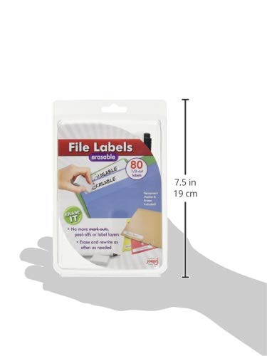 Jokari Label Once Erasable File Folder Labels Starter Kit – 80 Reusable 1/3-Cut Labels with Permanent Marker and Eraser – Writable & Rewritable Tab Stickers for Filing Cabinets, Office, School, Home - Image 3