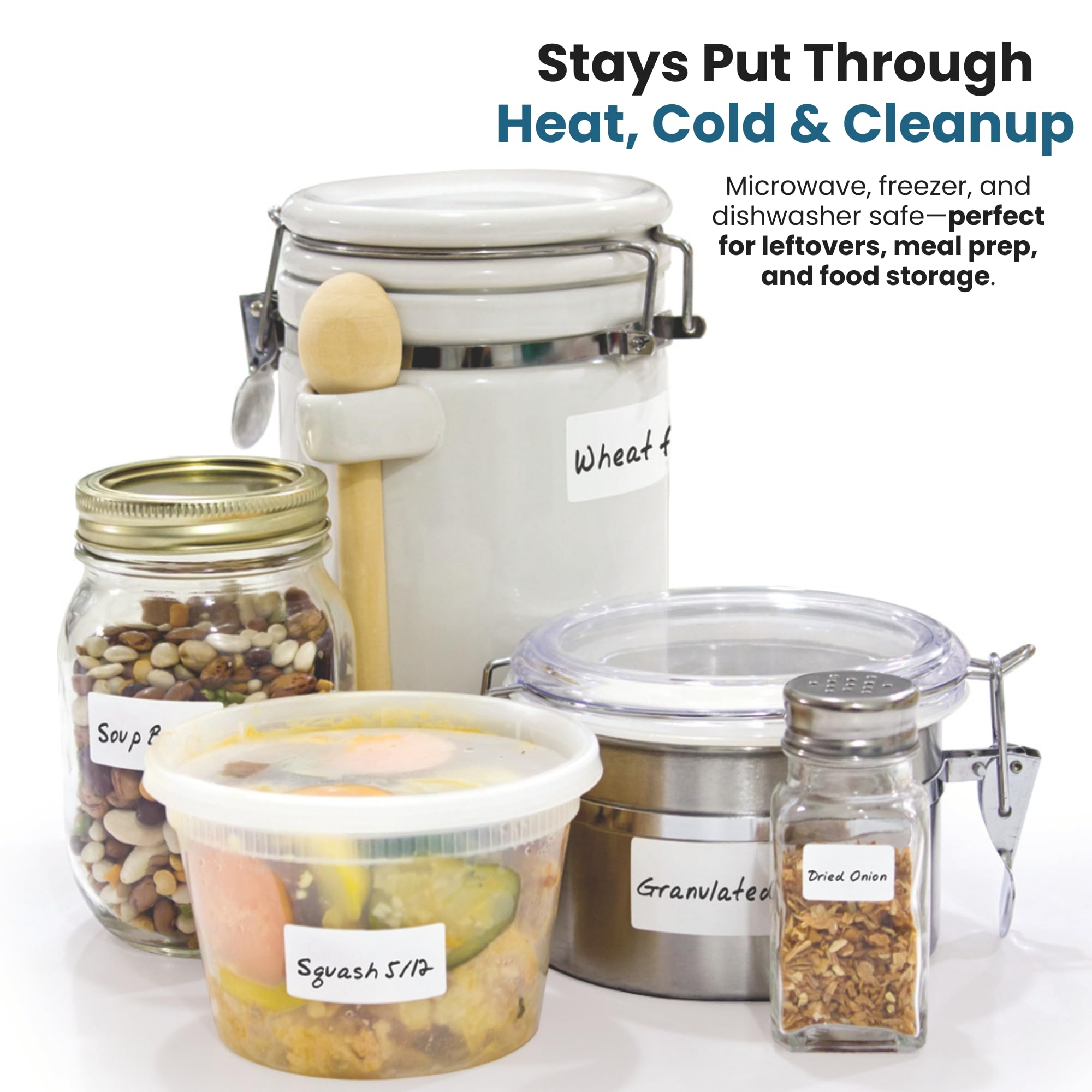 Jokari Label Once Erasable Food Labels with Marker and Eraser Reusable Removable Adhesive Labels for Kitchen Storage Freezer Dishwasher and Microwave Safe 70 Pack - Image 3