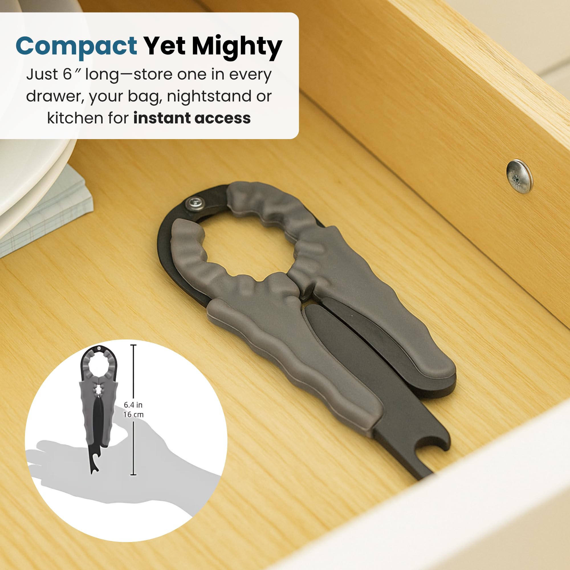 Jokari Multi Bottle Opener for Jars Bottles and Cans 3 in 1 Easy Grip Lid Opener for Weak Hands Twist Caps Pull Tabs Pop Tops and Small Lids Arthritis Aid Manual Kitchen Tool Black - Image 4