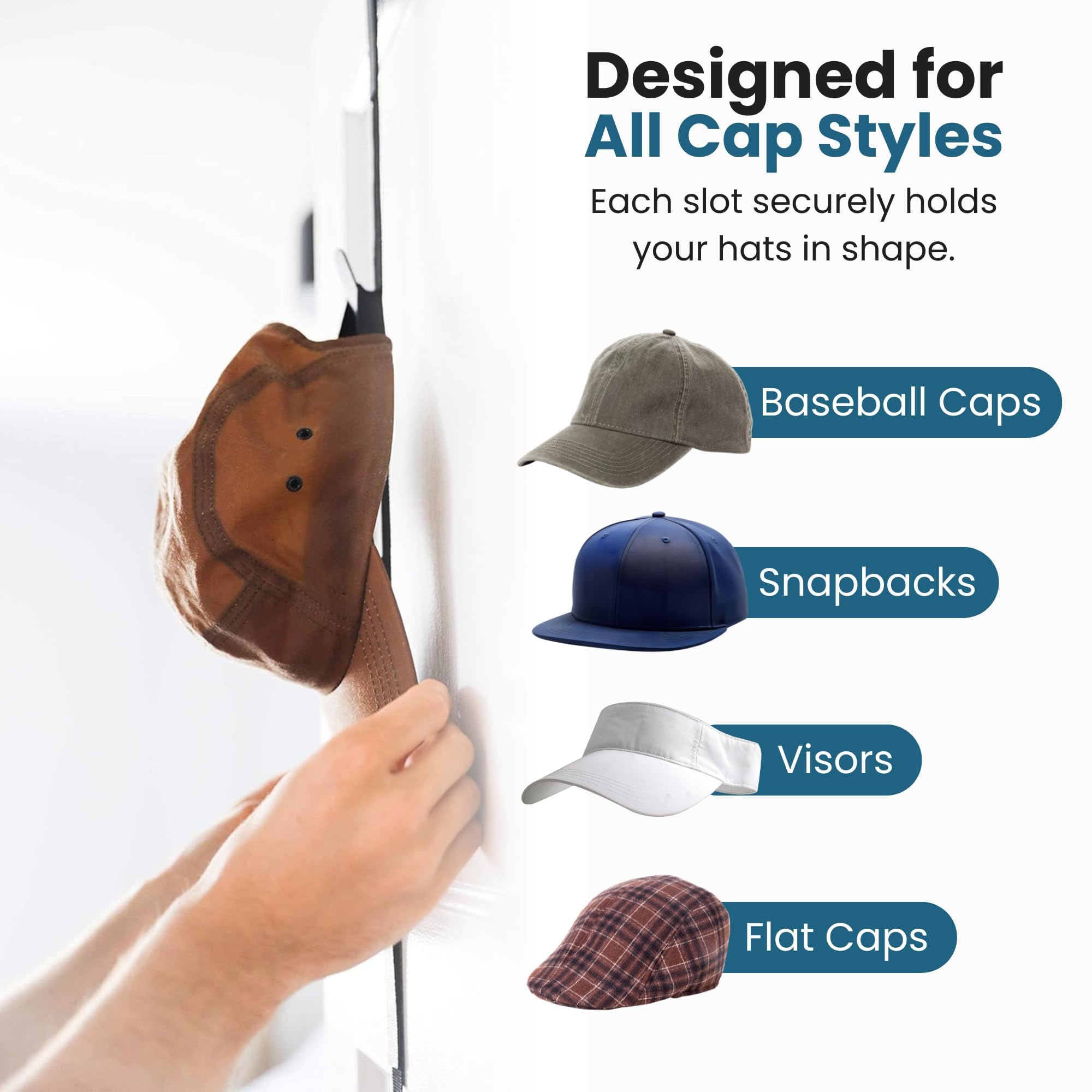 Jokari Over the Door Cap Rack Organizer 2 Pack Holds Up to 16 Baseball Hats Hat Storage System for Men Women and Kids Adjustable Closet Hanger with Hooks for Easy Hat Display - Image 6