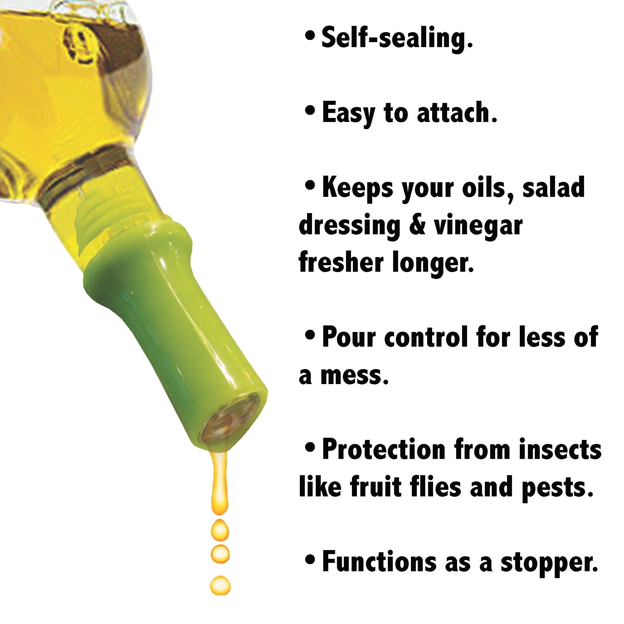 Jokari Pour Spout Pro Series Flip & Pour Top Silicone Dispenser, Air-Tight, Self-Sealing, For Syrup, Olive Oil, Balsamic Vinegar & Salad Dressings, Dishwasher Safe BPA-Free Kitchen Gadget (4 piece) - Image 4