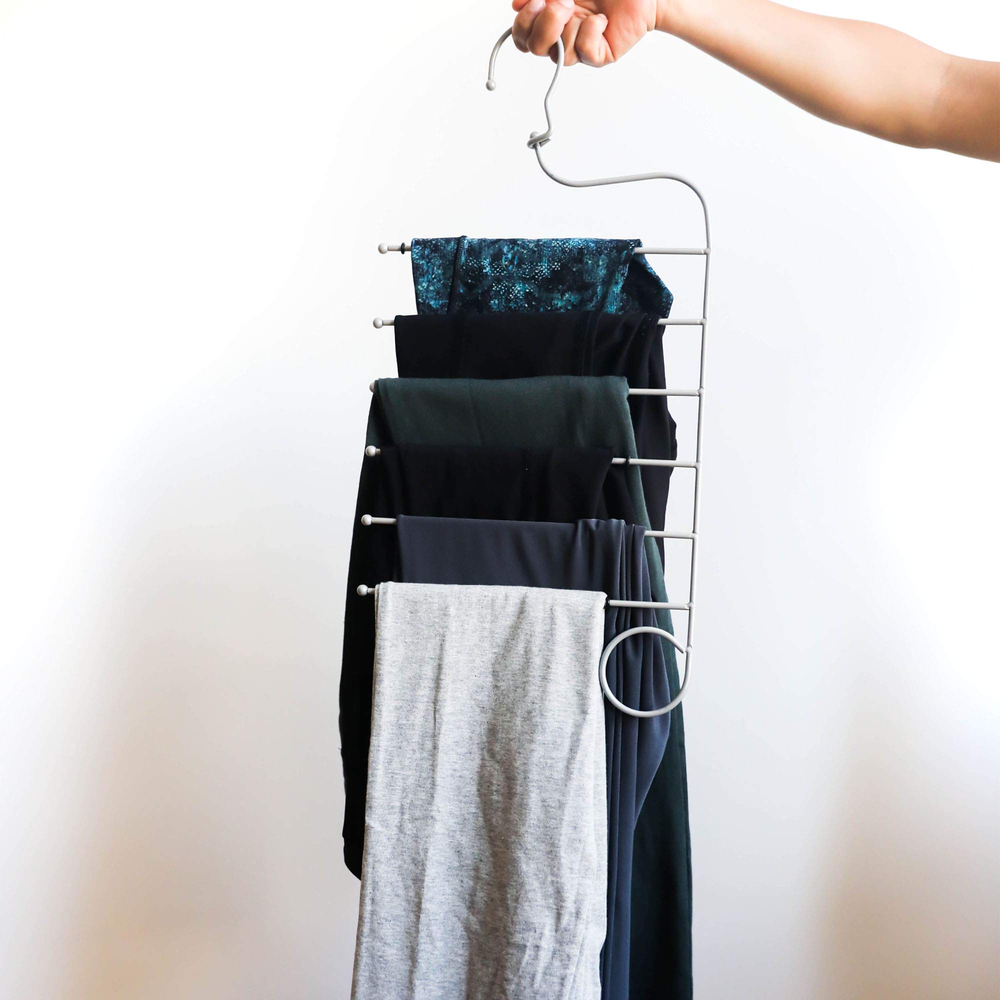 Jokari Set of 2 Non Slip 6 in 1 Space Saving Hangers for Leggings, Pants, Scarves and More. Maximize Storage, Hang Six Pairs Of Slacks, Jeans and Any Material Workout or Yoga Pants, and Won't Slip Off - Image 3