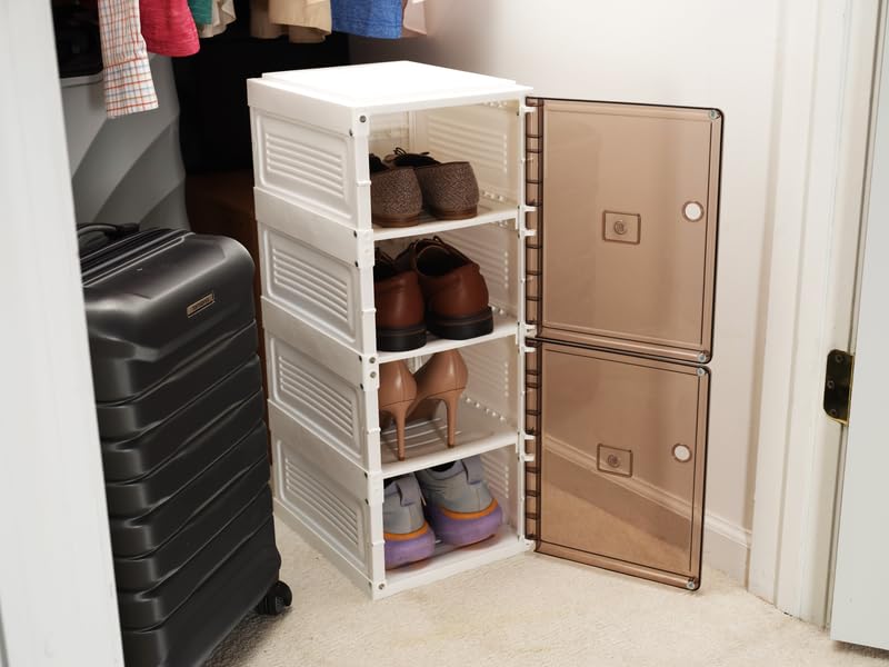 Jokari Set of 4 Collapsible, Stackable Shoe Storage Shelves, See-Through Doors. Holds 4 Pairs of Adult Shoes. Keep Closets and Entryways Tidy. Multi-Use Home Storage for Bedroom, Kitchen and More (4) - Image 4