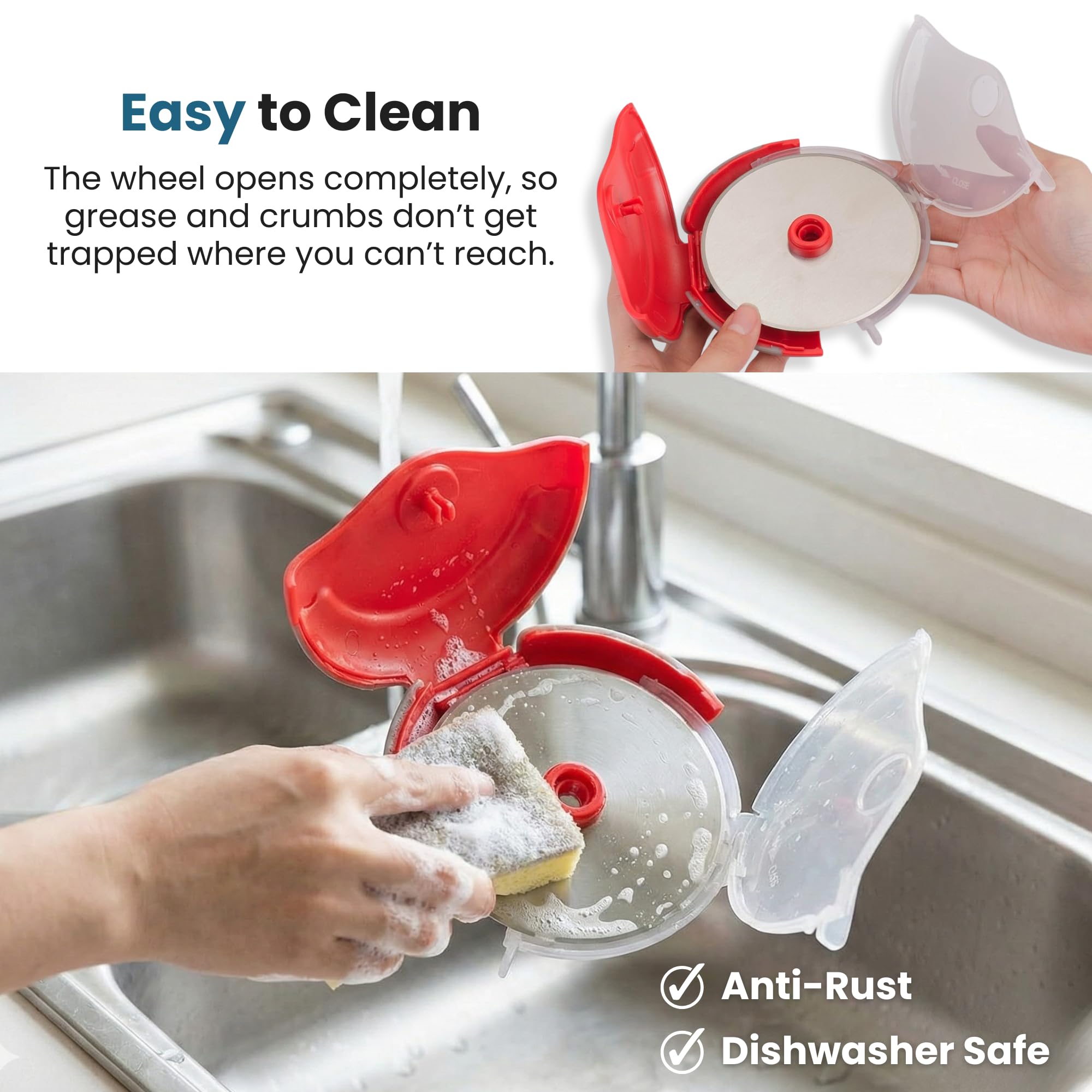 Pizza Cutter, Unique Wheel Design Comes Apart for Easy Cleaning, Super Sharp Stainless Steel Blade with Protective Guard, Best Grip to Cut Your Favorite Pizzas, by Jokari Gourmet - Image 4