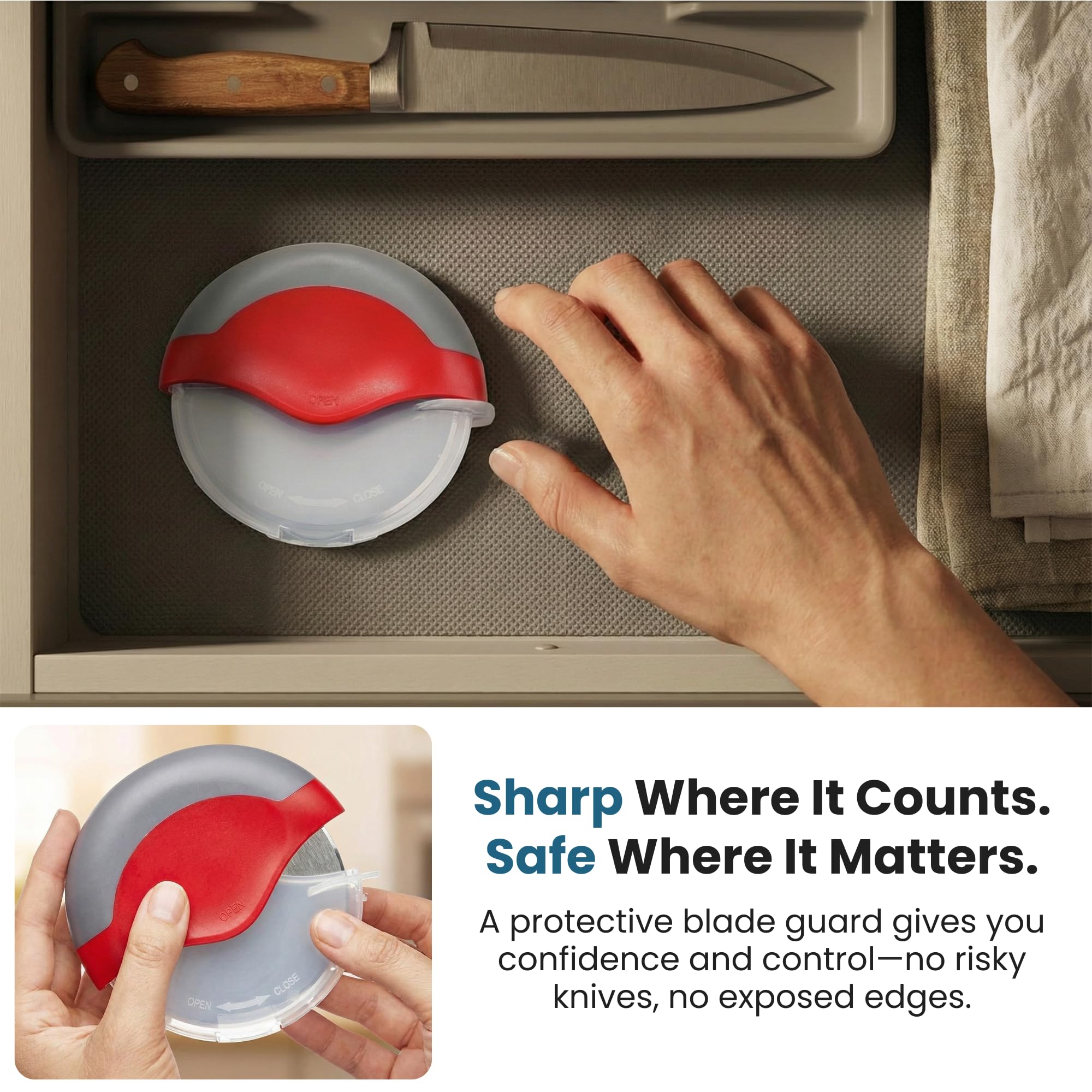 Pizza Cutter, Unique Wheel Design Comes Apart for Easy Cleaning, Super Sharp Stainless Steel Blade with Protective Guard, Best Grip to Cut Your Favorite Pizzas, by Jokari Gourmet - Image 5