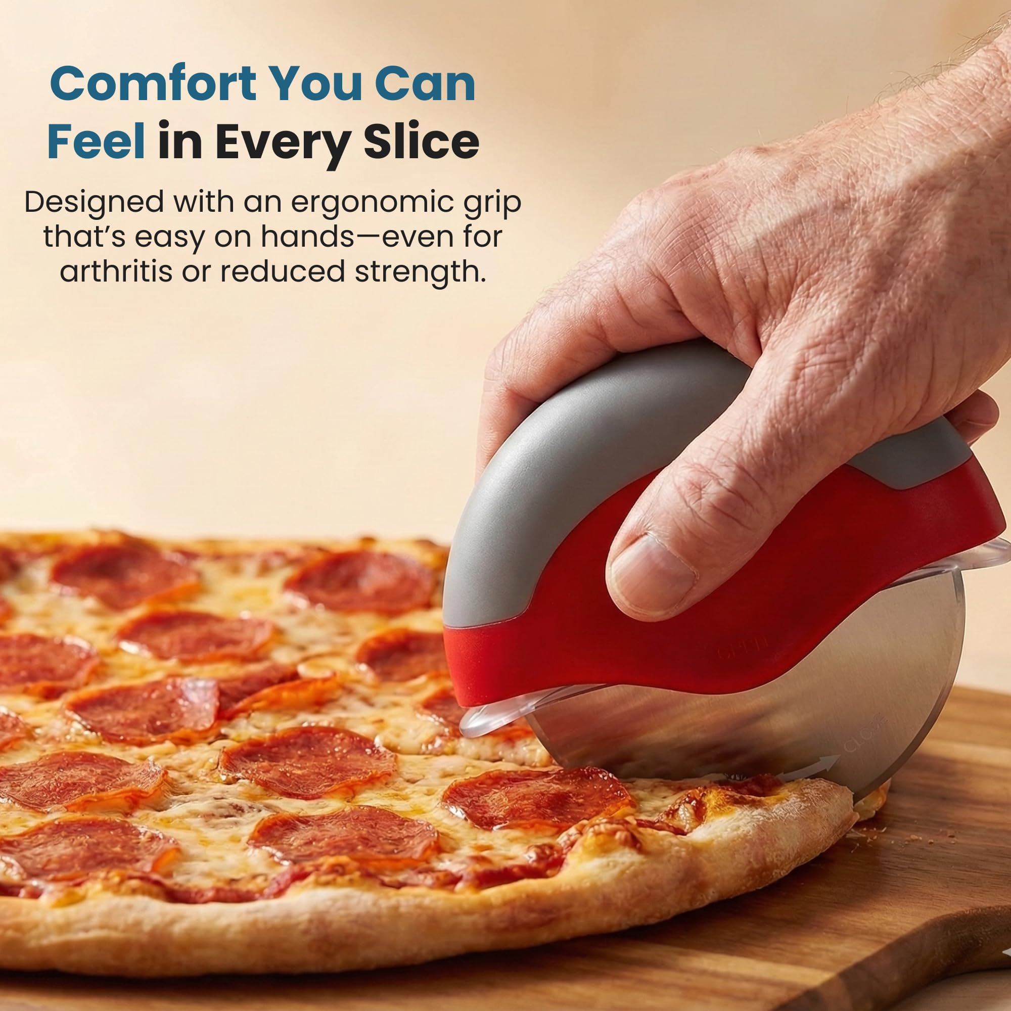 Pizza Cutter, Unique Wheel Design Comes Apart for Easy Cleaning, Super Sharp Stainless Steel Blade with Protective Guard, Best Grip to Cut Your Favorite Pizzas, by Jokari Gourmet - Image 6